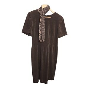 MHM Melissa Harper Brown Short Sleeve Velvet Dress‎ with Scarf Set Vintage